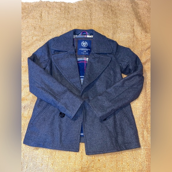 Charcoal Grey Wool Blend American Eagle Peacoat - Picture 2 of 11